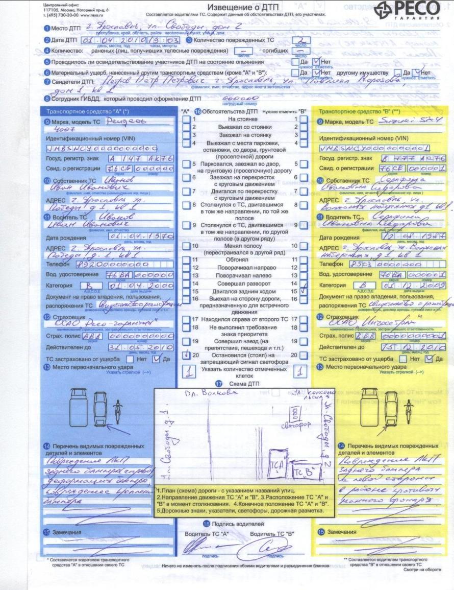 Скачать бланк извещения о дорожно транспортном происшествии